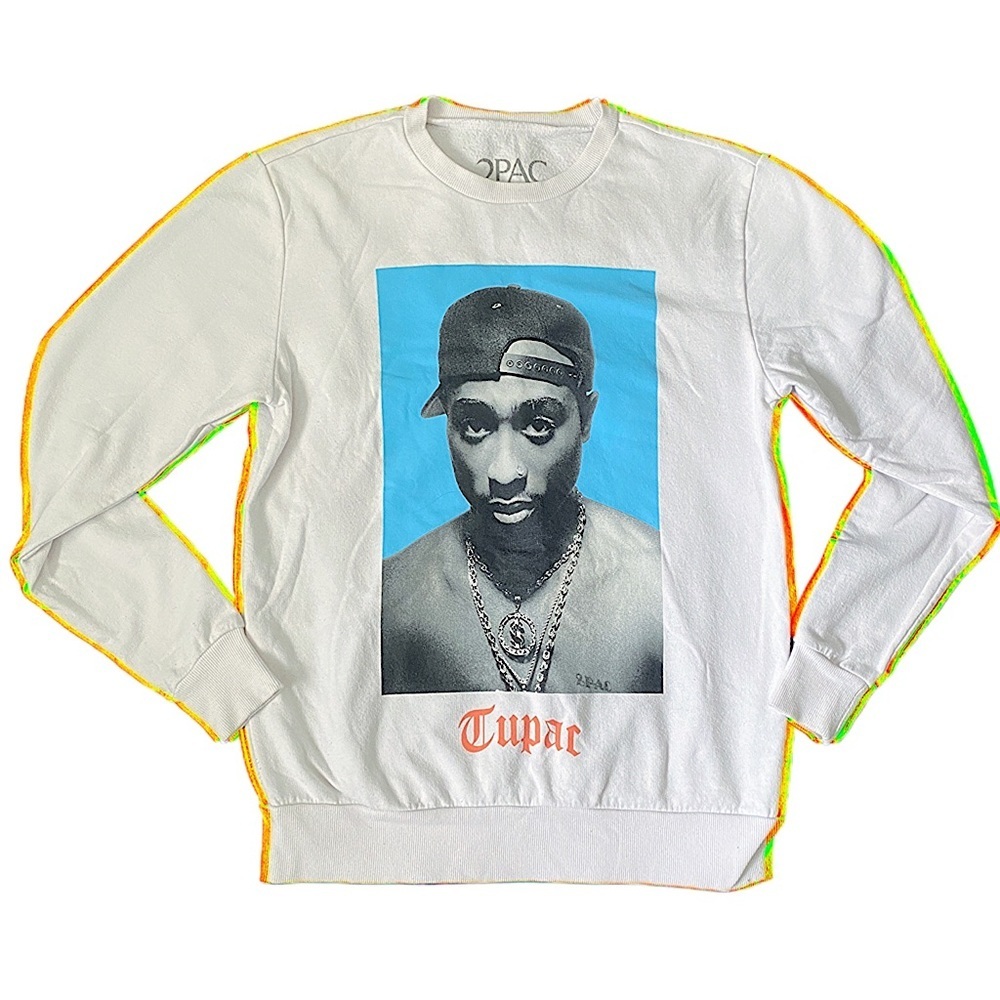 Women’s Tupac Printed Crewneck Sweatshirt  2Pac Rap Hiphop White and Blue Size S